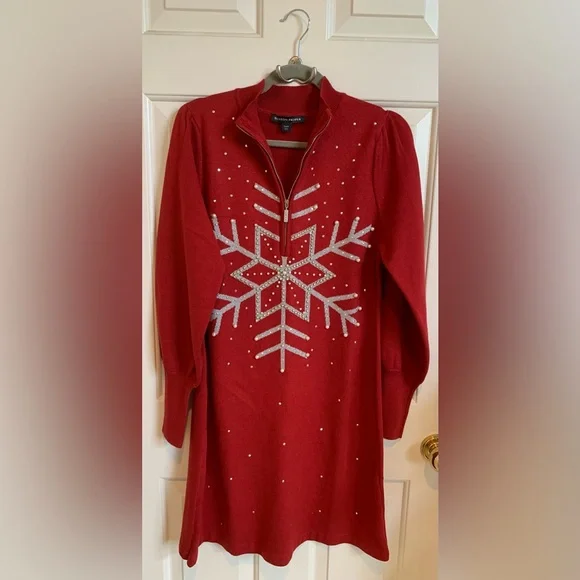 Boston Proper red holiday sweater dress. Size M. Like new. - Picture 3 of 7